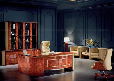 6881 Ruby red luxury Home oval L-shaped office furniture Small desk with side cabinet set