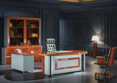 68001 Luxury Italian style leather wood oval office furniture desk